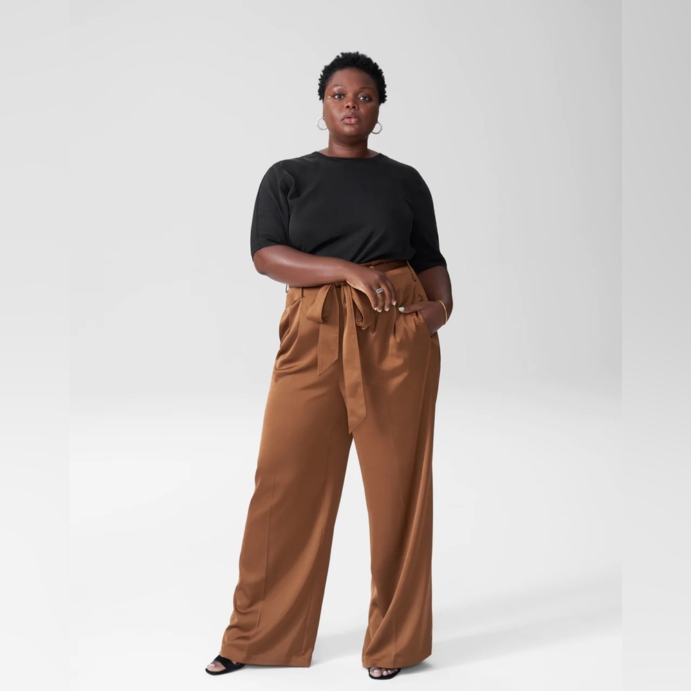 Universal standard Tresa Wide leg Tie satin pants in Carmel size 14/16